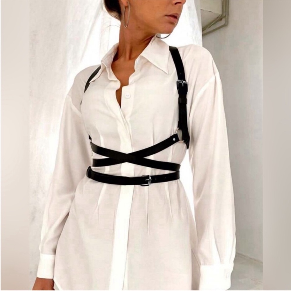 Black Multi Wrap Body Chest Harness Belt - NEW